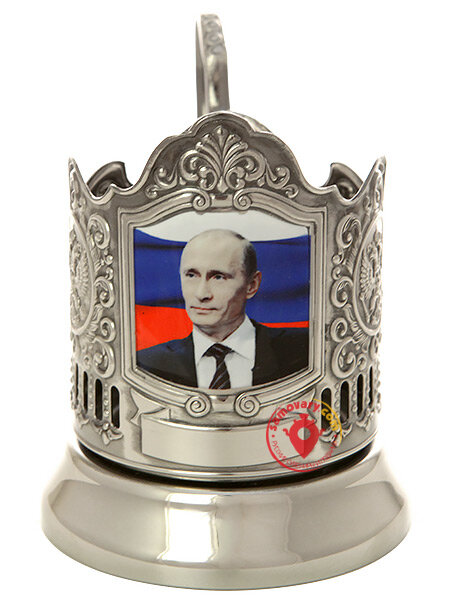 Никелированный подстаканник "Путин на фоне российского флага" Кольчугино