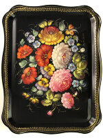 Поднос с художественной росписью "Букет на черном", прямоугольный, арт. 5052