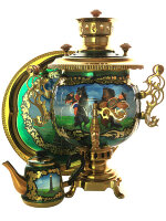 Комбинированный самовар 4,5 л с росписью "Куликовская битва" в наборе с подносом и чайником